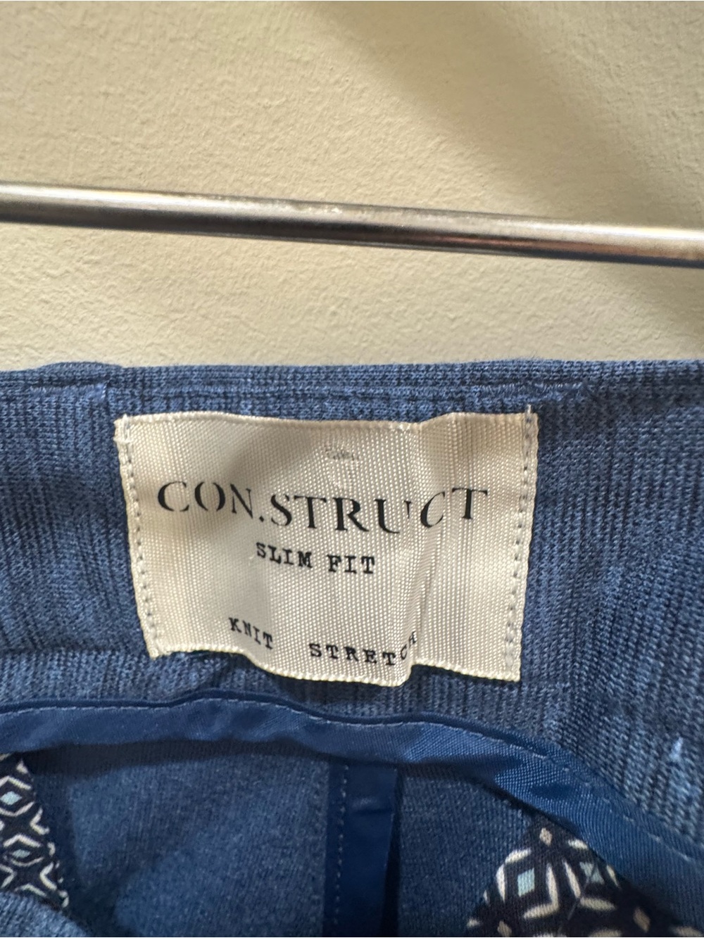 CONSTRUCT Slim Fit men’s dress pants in blue, size 36W × 32L.